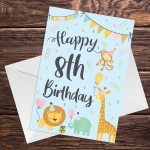 8th Birthday Jungle Animals Card for Girls Boys 8 Year Old Child