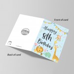 8th Birthday Jungle Animals Card for Girls Boys 8 Year Old Child