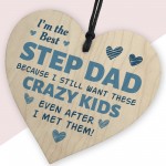 Step Dad Funny Wooden Heart Gift Fathers Day Birthday Stepdad