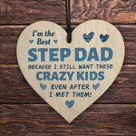 Step Dad Funny Wooden Heart Gift Fathers Day Birthday Stepdad