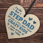 Step Dad Funny Wooden Heart Gift Fathers Day Birthday Stepdad