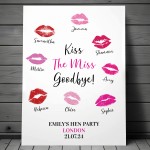 Kiss The Miss Goodbye A3 Print For Hen Party Keepsake Gifts