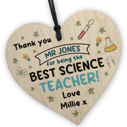 Personalised Gift For Science Teacher Wood Heart Thank You Gift