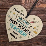 Personalised Gift For Science Teacher Wood Heart Thank You Gift