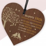 10th Wedding Anniversary Wooden Heart Plaque Dark Wife Husband