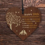 10th Wedding Anniversary Wooden Heart Plaque Dark Wife Husband