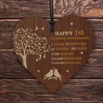 1st Wedding Anniversary Wooden Heart Plaque Dark Wife Husband