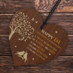 1st Wedding Anniversary Wooden Heart Plaque Dark Wife Husband