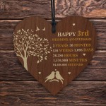 3rd Wedding Anniversary Wooden Heart Plaque Dark Wife Husband