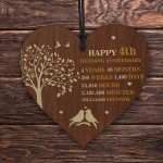 4th Wedding Anniversary Wooden Heart Plaque Dark Wife Husband 