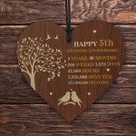 5th Wedding Anniversary Wooden Heart Plaque Dark Wife Husband