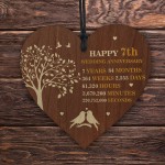 7th Wedding Anniversary Wooden Heart Plaque Dark Wife Husband