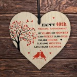 40th Wedding Anniversary Heart Plaque Present For Anniversary