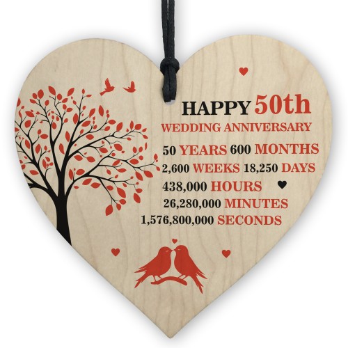 50th Wedding Anniversary Wooden Heart Plaque Wife Husband Gifts