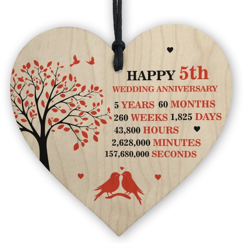 5th Wedding Anniversary Wooden Heart Plaque Wife Husband Gifts