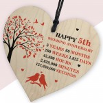 5th Wedding Anniversary Wooden Heart Plaque Wife Husband Gifts