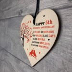 5th Wedding Anniversary Wooden Heart Plaque Wife Husband Gifts