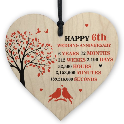 6th Wedding Anniversary Wooden Heart Plaque Wife Husband Gifts