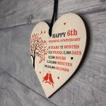 6th Wedding Anniversary Wooden Heart Plaque Wife Husband Gifts