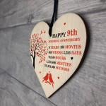 9th Wedding Anniversary Wooden Heart Plaque Wife Husband Gifts