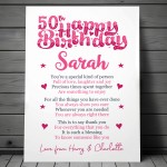 PERSONALISED 50th Birthday Gifts For Her Gift For Daughter A3