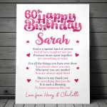 PERSONALISED 60th Birthday Gift For Her Gift For Daughter A3