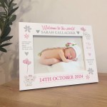 Personalised Newborn Baby Details 7x5 White Photo Frame Keepsake