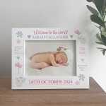 Personalised Newborn Baby Details 7x5 White Photo Frame Keepsake