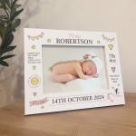 Baby Girl Picture Frame Personalised With Birth Details New Baby