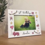 1st Birthday White 7x5 Wooden Frame Gift For Baby Girl