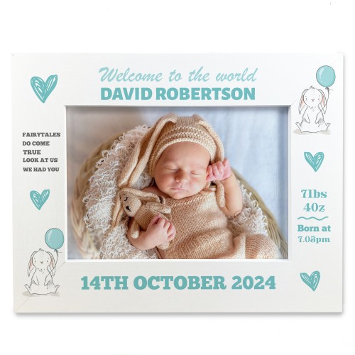 Personalised Newborn Baby Boy 7x5 White Wooden Photo Frame