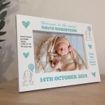 Personalised Newborn Baby Boy 7x5 White Wooden Photo Frame