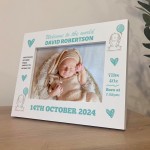 Personalised Newborn Baby Boy 7x5 White Wooden Photo Frame