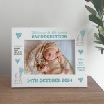 Personalised Newborn Baby Boy 7x5 White Wooden Photo Frame