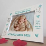 Personalised Newborn Baby Boy 7x5 White Wooden Photo Frame