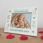 Personalised Newborn Baby Boy 7x5 White Wooden Photo Frame