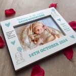 Personalised Newborn Baby Boy 7x5 White Wooden Photo Frame