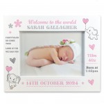 Personalised Newborn Baby Girl 7x5 White Wooden Photo Frame