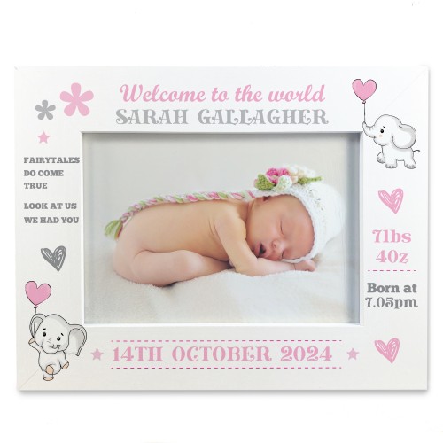 Personalised Newborn Baby Girl 7x5 White Wooden Photo Frame