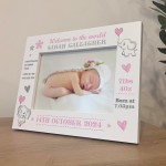 Personalised Newborn Baby Girl 7x5 White Wooden Photo Frame