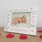 Personalised Newborn Baby Girl 7x5 White Wooden Photo Frame