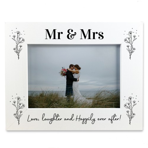 Mr and Mrs 7x5 White Wood Photo Frame Gift For Husband and Wife