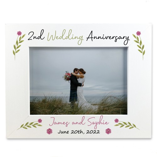 2nd Anniversary Wedding Gifts Personalised 7x5 White Frame 