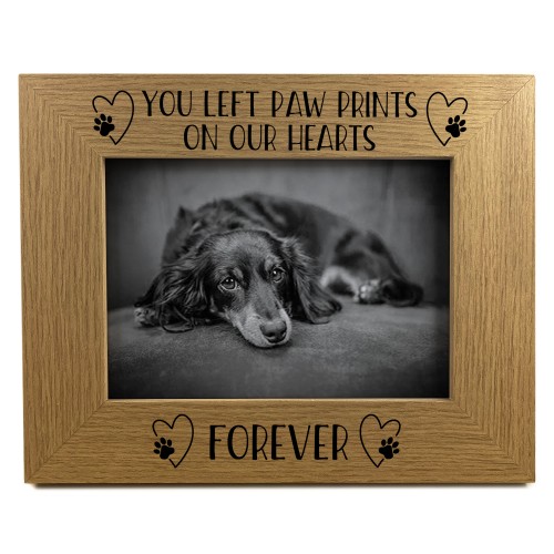 Dog Memorial Oak Photo Frame Paw Prints On Our Hearts Forever