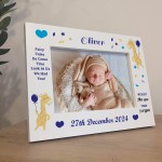 Newborn Baby Boy Keepsake Gifts Personalised Birth Details Frame