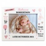 Personalised Baby Girl Birth Details 7x5 Frame Newborn Baby