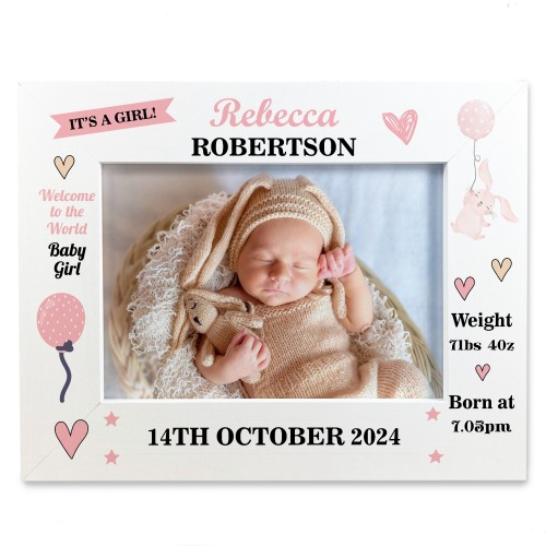 Personalised Baby Girl Birth Details 7x5 Frame Newborn Baby