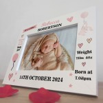 Personalised Baby Girl Birth Details 7x5 Frame Newborn Baby