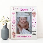 Beautiful Baby Girl Picture Frame Birth Details Personalised