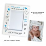 Welcome To The World Baby Boy Personalised Baby Photo Frame